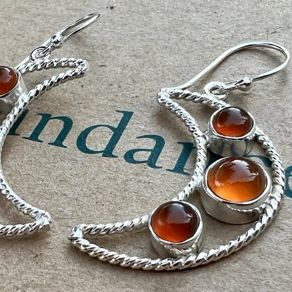 Sundance $168 NEW Orange CARNELIAN MOON Sterling Silver 1-3/4 Handmade Earrings
